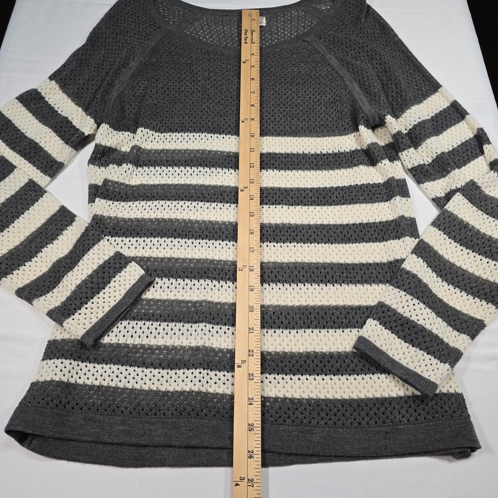 Converse Womens XL Gray White Striped Open Knit Sweater Raglan Sleeve skater - Picture 3 of 7